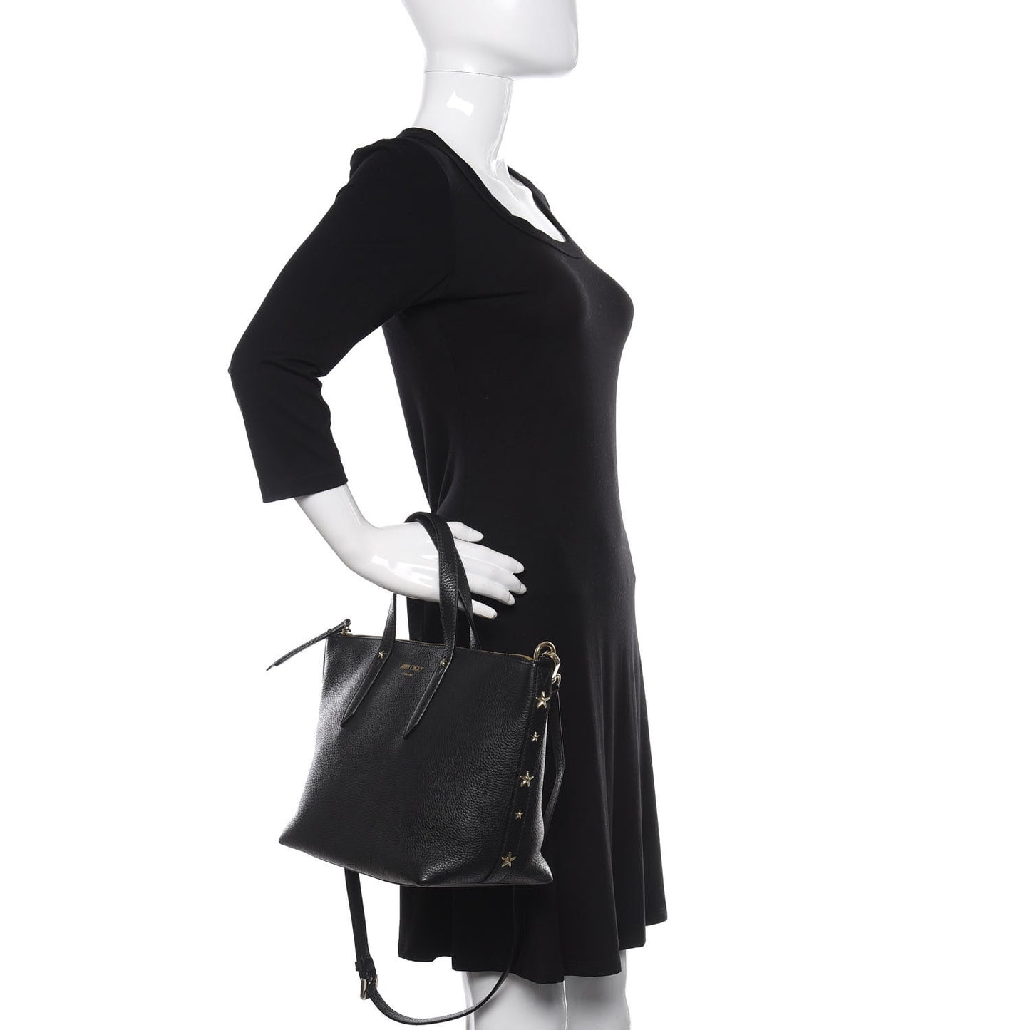 Grainy Calfskin Star Studded Bria Tote Black