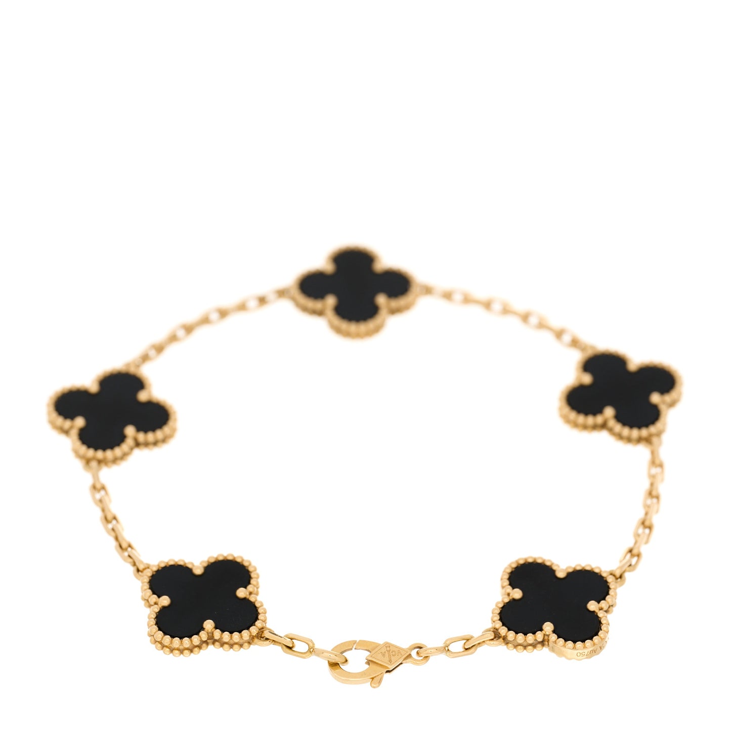 18K Yellow Gold Black Onyx 5 Motifs Vintage Alhambra Bracelet