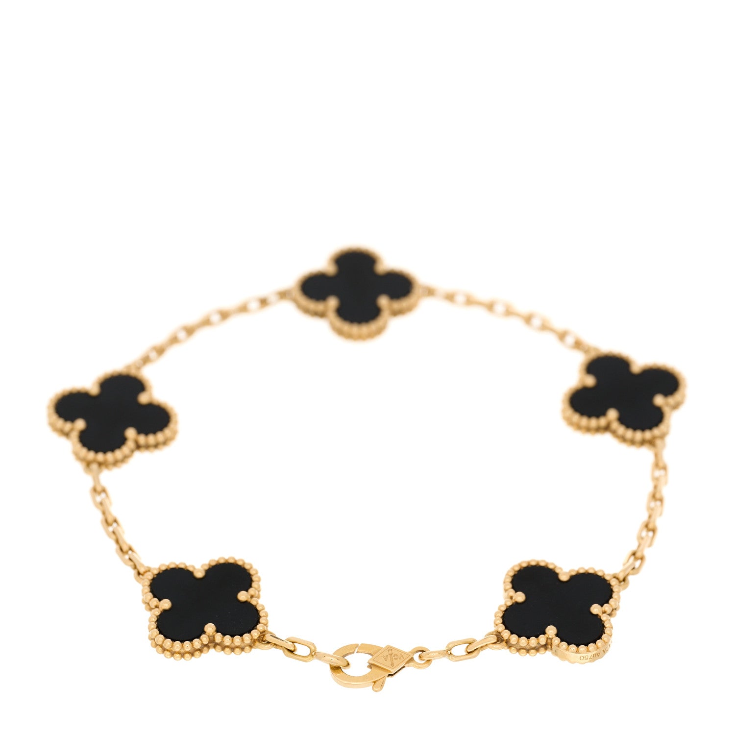 Van Cleef & Arpels 18K Yellow Gold Black Onyx 5 Motifs Vintage Alhambra Bracelet 2 of 4