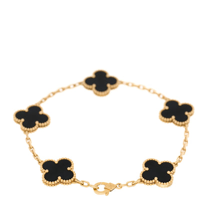 Van Cleef & Arpels 18K Yellow Gold Black Onyx 5 Motifs Vintage Alhambra Bracelet 2 of 4