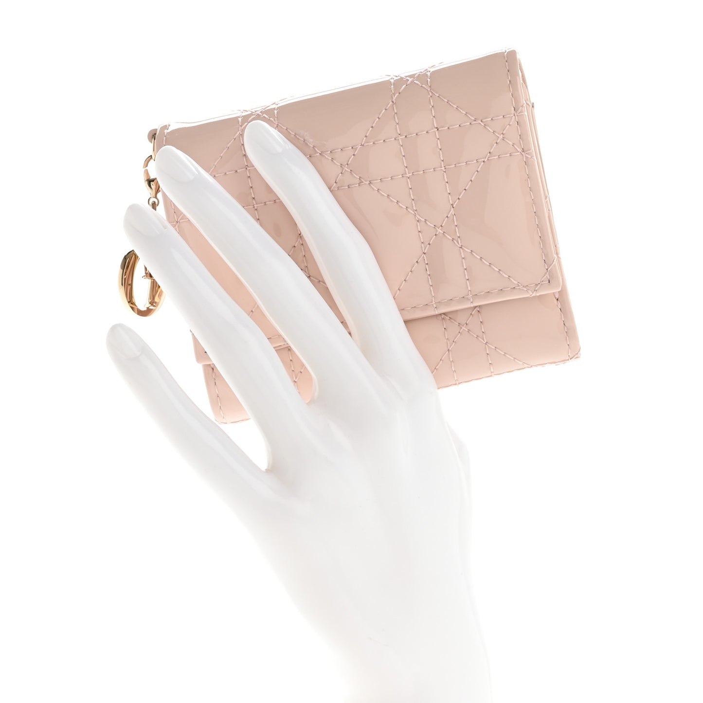 Patent Cannage Lady Dior Medium Wallet Rose Poudre