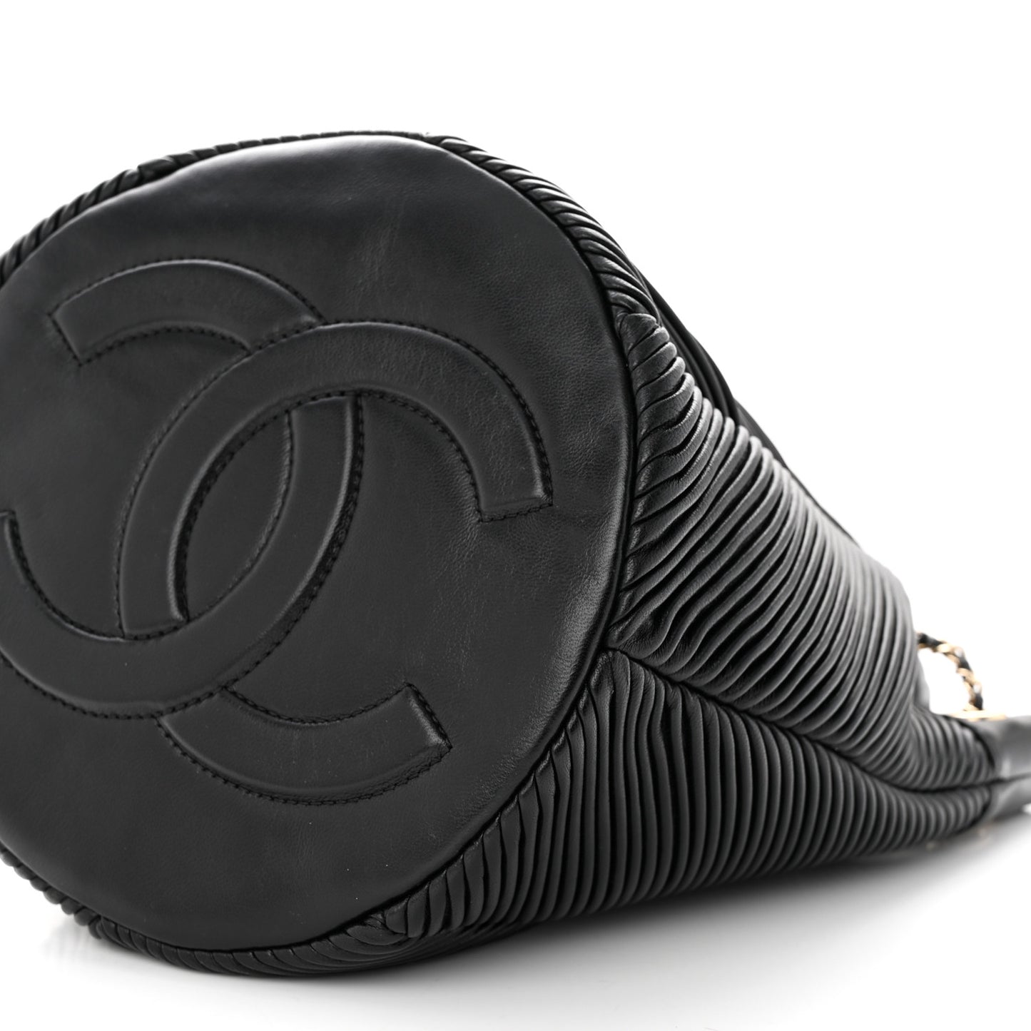 Lambskin Chevron Drawstring Bag Black