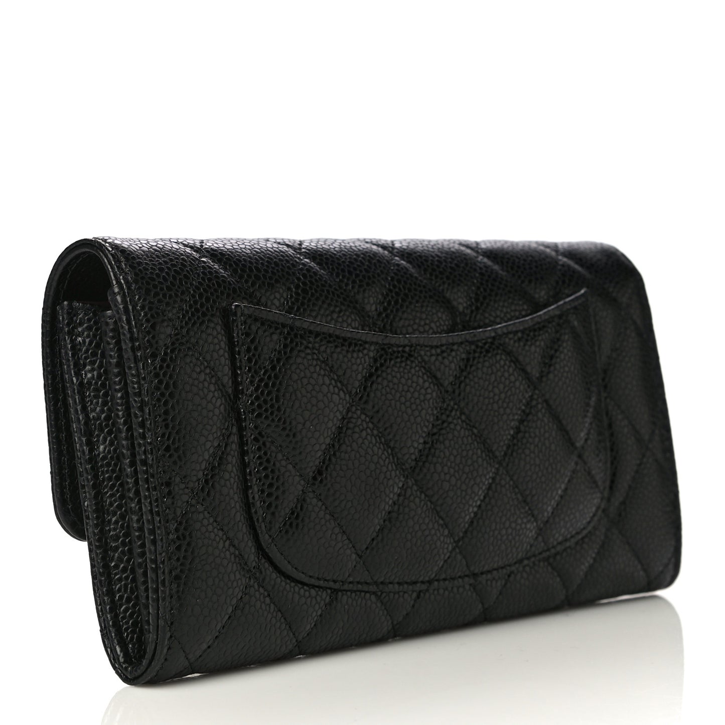 Caviar Quilted Large Gusset Flap Wallet Black