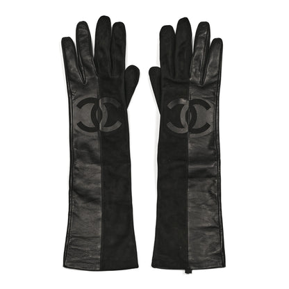 Chanel Suede Lambskin Gloves 8.5 Black 1 of 4