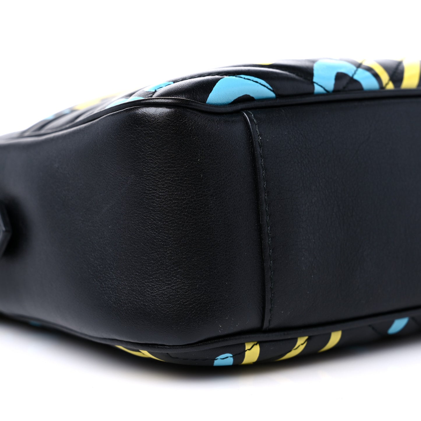 Calfskin Matelasse GucciGhost Medium GG Marmont Chain Shoulder Bag Black New Acquamarine