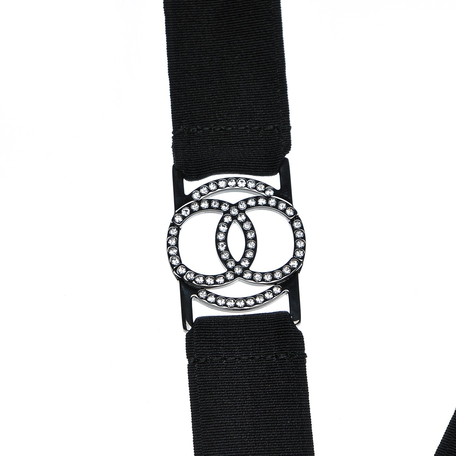 CHANEL クリスタル装飾 ブラックベルト Chanel Crystal CC Emoji Robot Cat Lanyard Necklace Black Silver