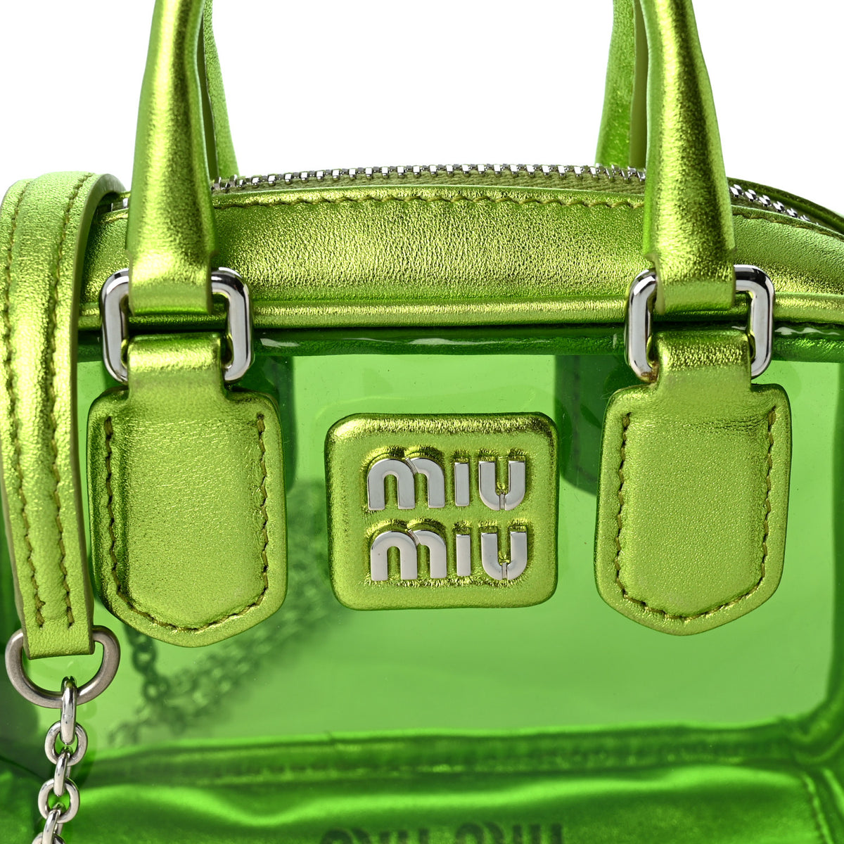 Miu Miu Metallic Nappa Plexi Vinyl Mini Top Handle Crossbody Felce Mordore 8 of 10