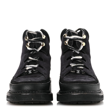 Chanel Suede Grained Calfskin CC Lace Up Boots 38 Black 3 of 13