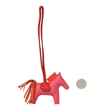 Hermes Milo Lambskin Grigri Rodeo Horse Bag Charm PM Rose Azalee Orange Poppy Rouge Indien 2 of 3