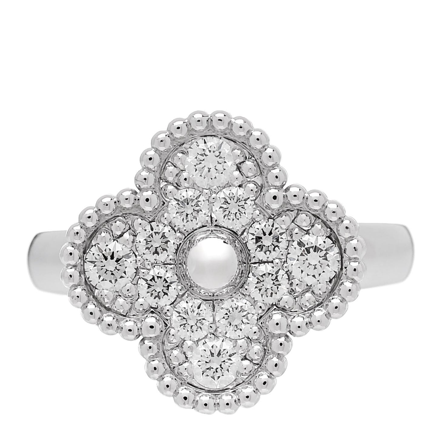18K White Gold Diamond Vintage Alhambra Ring 48 4.5