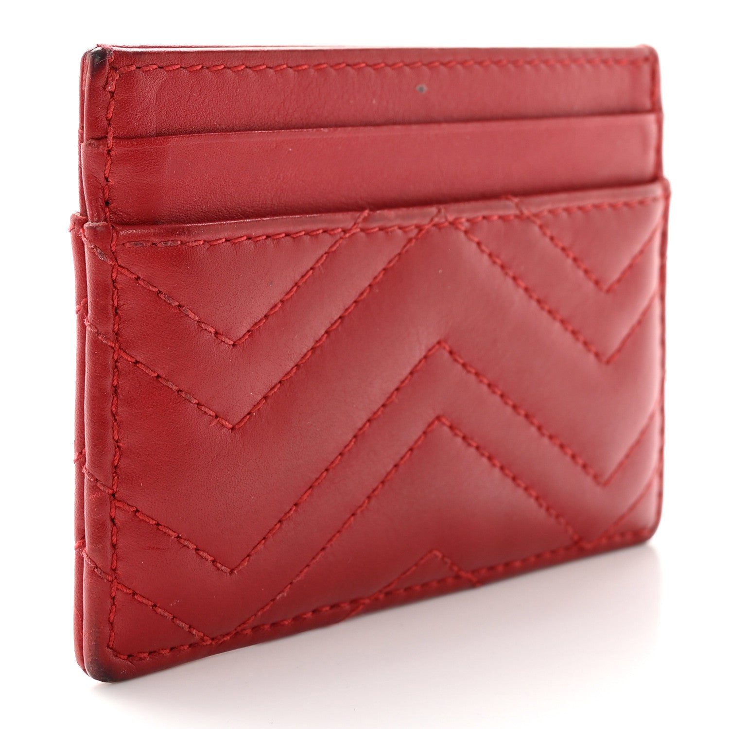 Gucci Calfskin Matelasse GG Marmont Card Holder Hibiscus Red 3 of 11