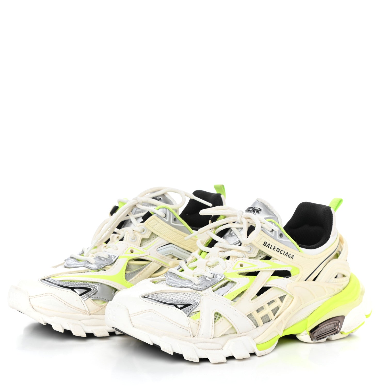 Balenciaga Rubber Mesh Bi-Color Womens Track.2 Open Sneakers 7 White Fluo Yellow 3 of 6