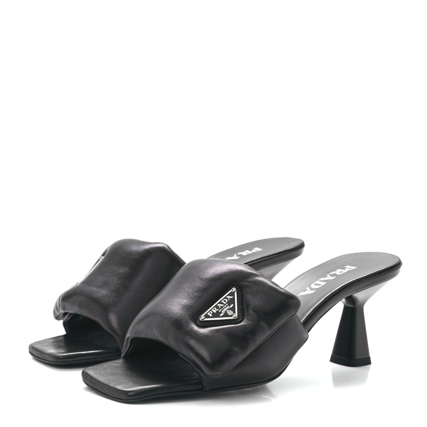 Prada Nappa Soft Padded Metal Triangle Logo 65mm Slide Sandals 39 Black 3 of 9