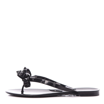 Valentino Garavani PVC Jelly Rockstud Bow Thong Sandals 35 Black 1 of 10
