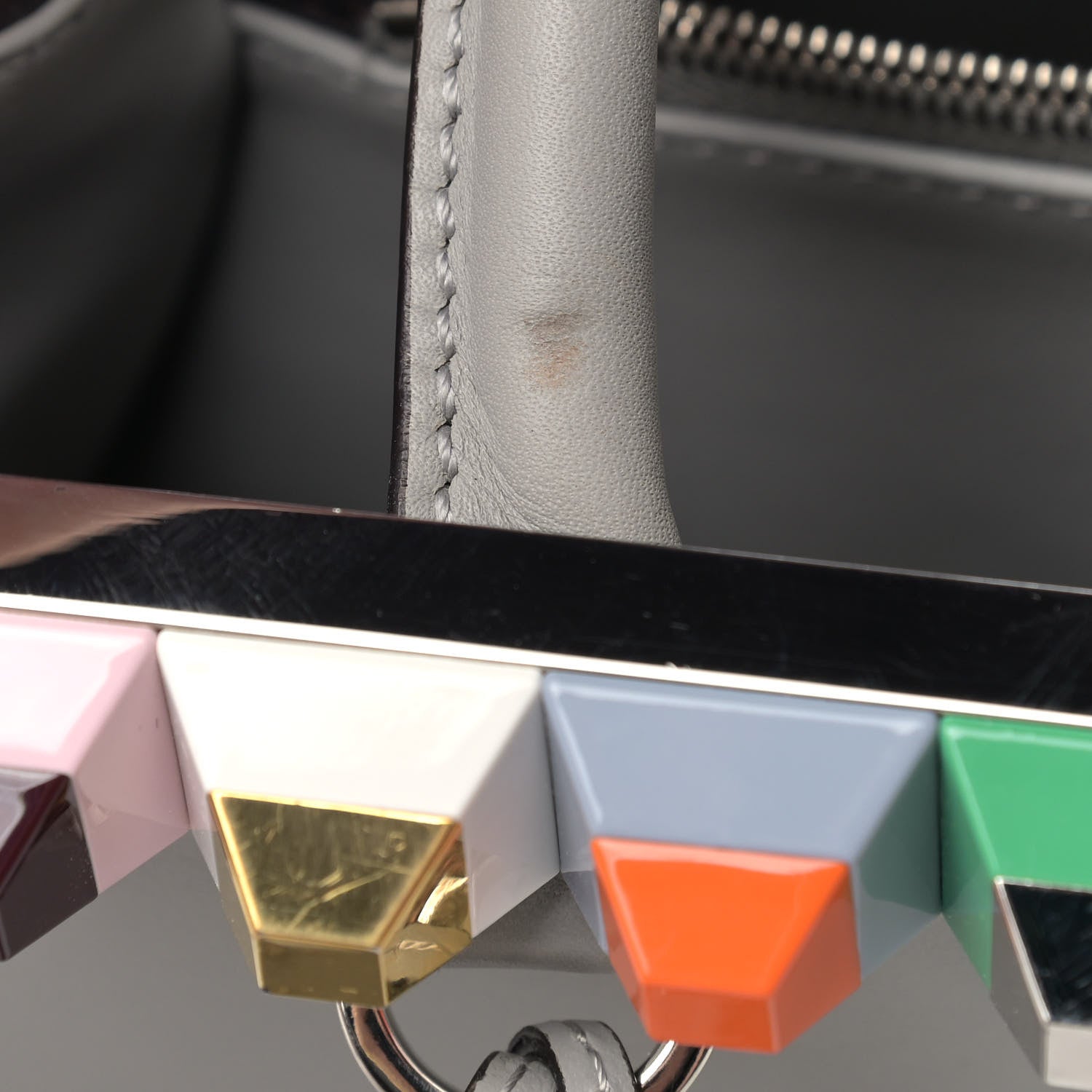 Fendi Vitello Baltico Dolce Studded Petite 2Jours Tote Ghiaccio Multicolor 13 of 13