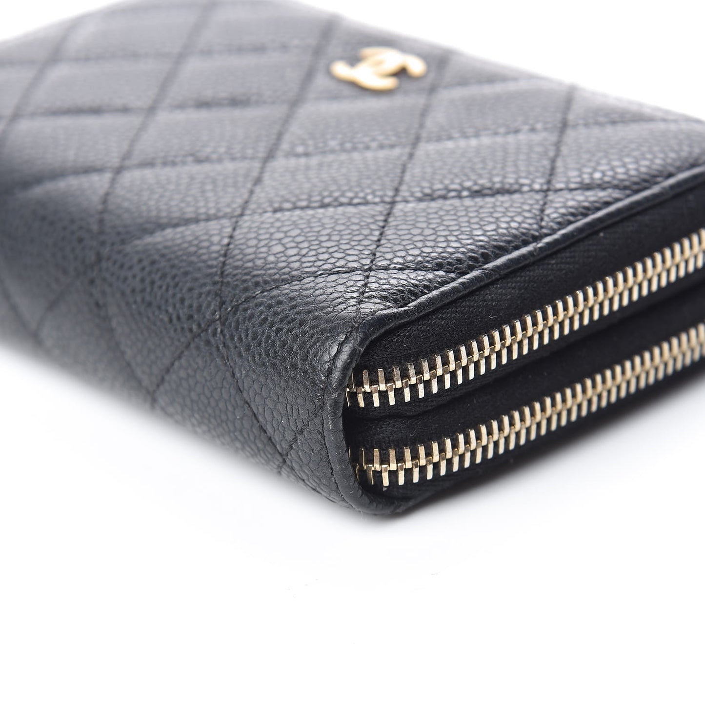Caviar Quilted Large Gusset Double Zip Around Wallet Black