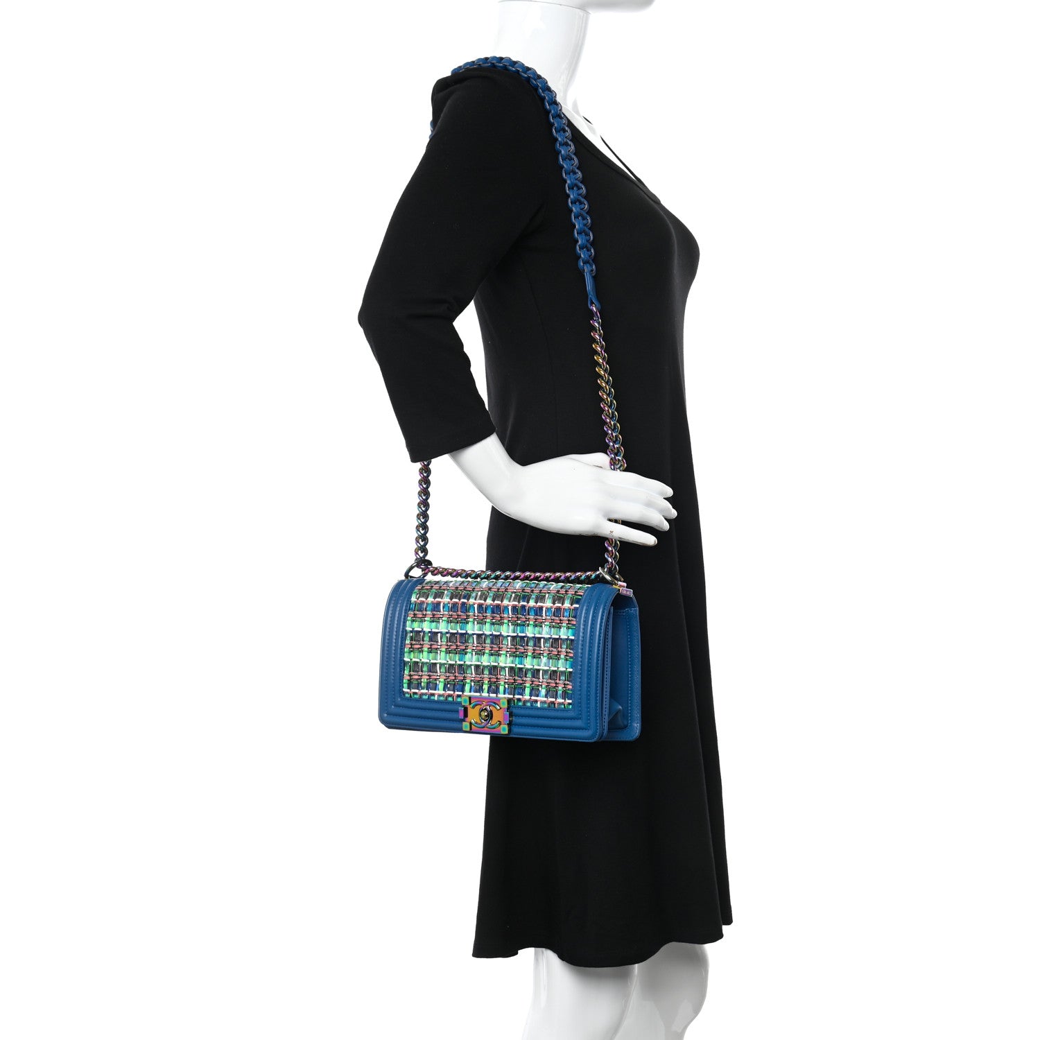 Chanel PVC Thread Woven Medium Boy Flap Dark Blue 2 of 10