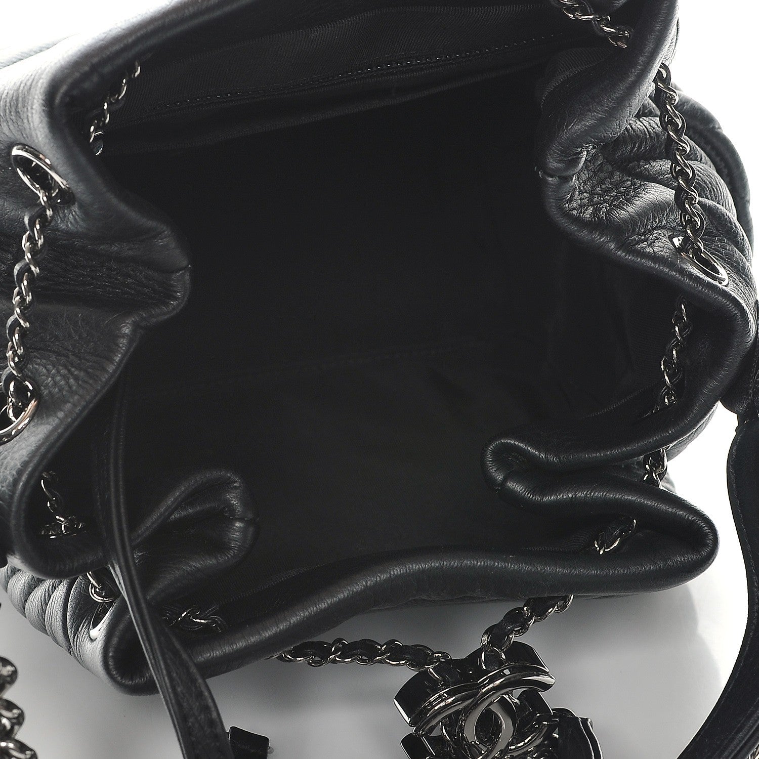 Chanel Deerskin Chevron Small Chain Bucket Bag Black 5 of 8
