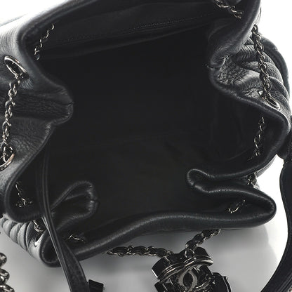 Chanel Deerskin Chevron Small Chain Bucket Bag Black 5 of 8