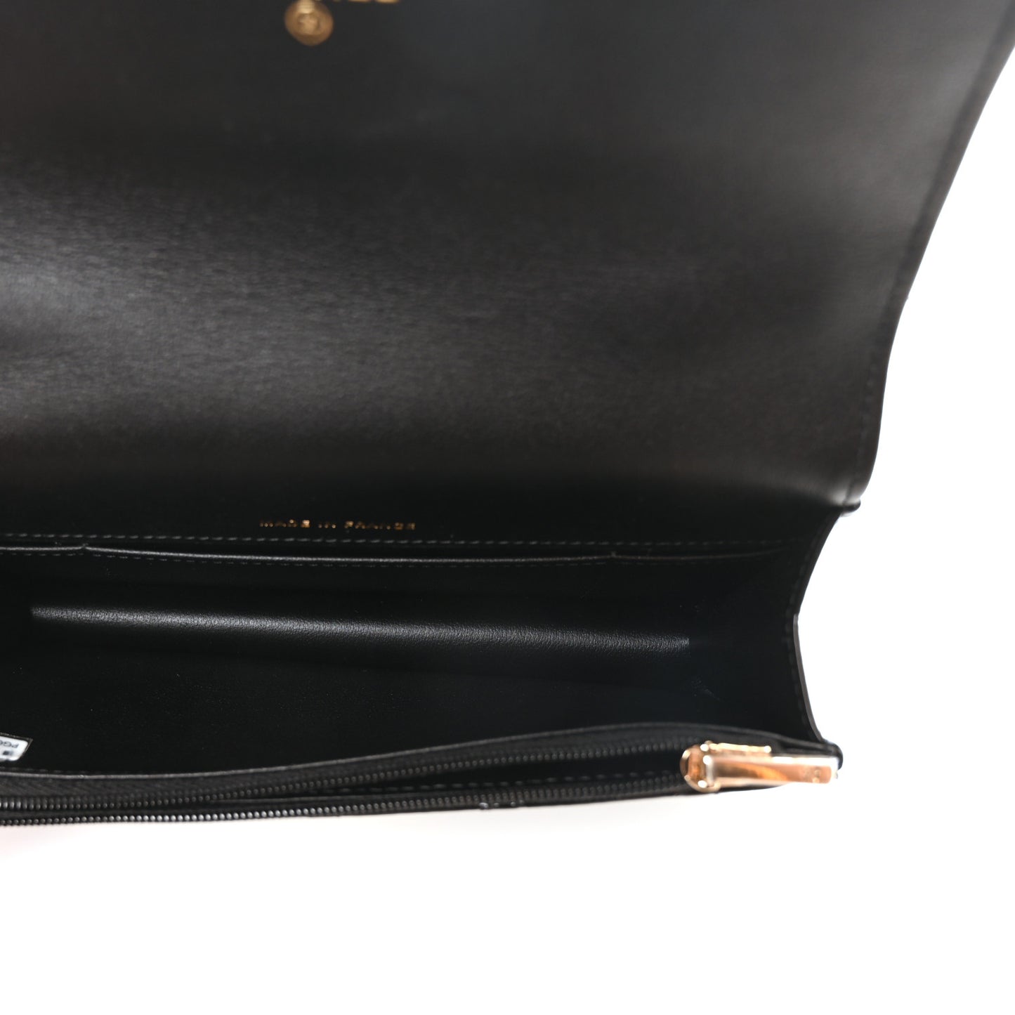 Patent Calfskin Quilted Flap Phone Holder With Chain Black