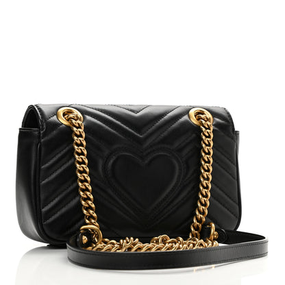 Gucci Calfskin Matelasse Mini GG Marmont Shoulder Bag Black 3 of 12