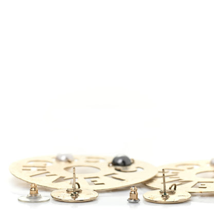 Chanel Crystal Pearl CC Papyrus Drop Earrings Gold Grey 3 of 4