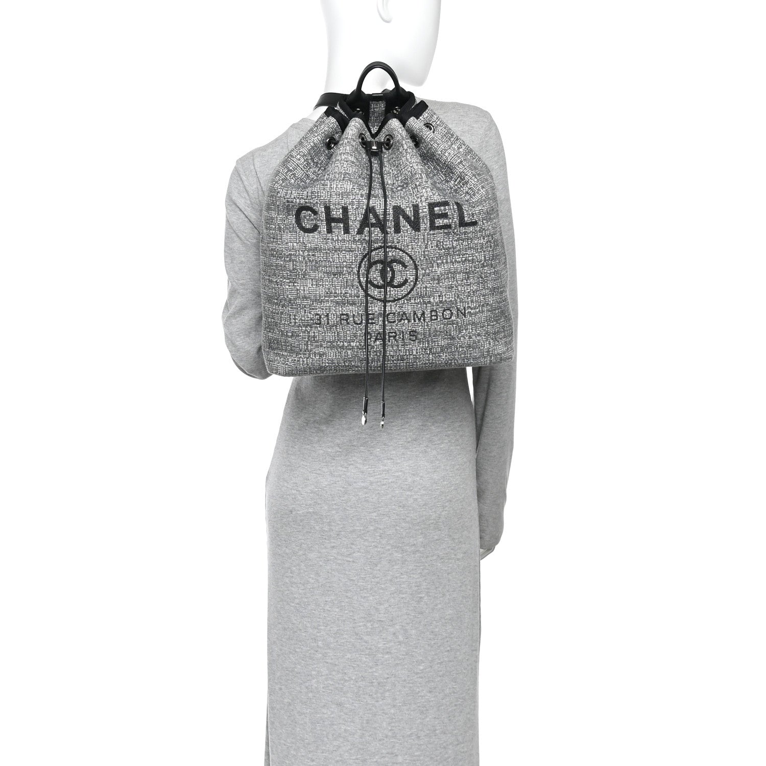 Chanel Canvas Large Deauville Backpack Charcoal 2 of 10