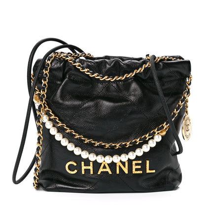 Chanel Shiny Crumpled Calfskin Quilted Pearl Mini Chanel 22 Black 1 of 12