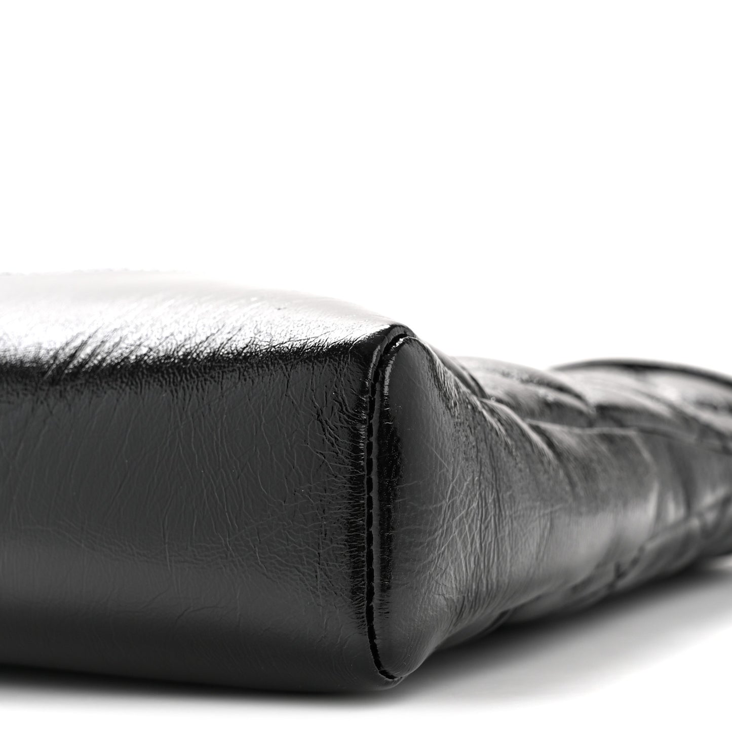 Shiny Crumpled Calfskin Quilted Mini 31 Shopping Bag Black