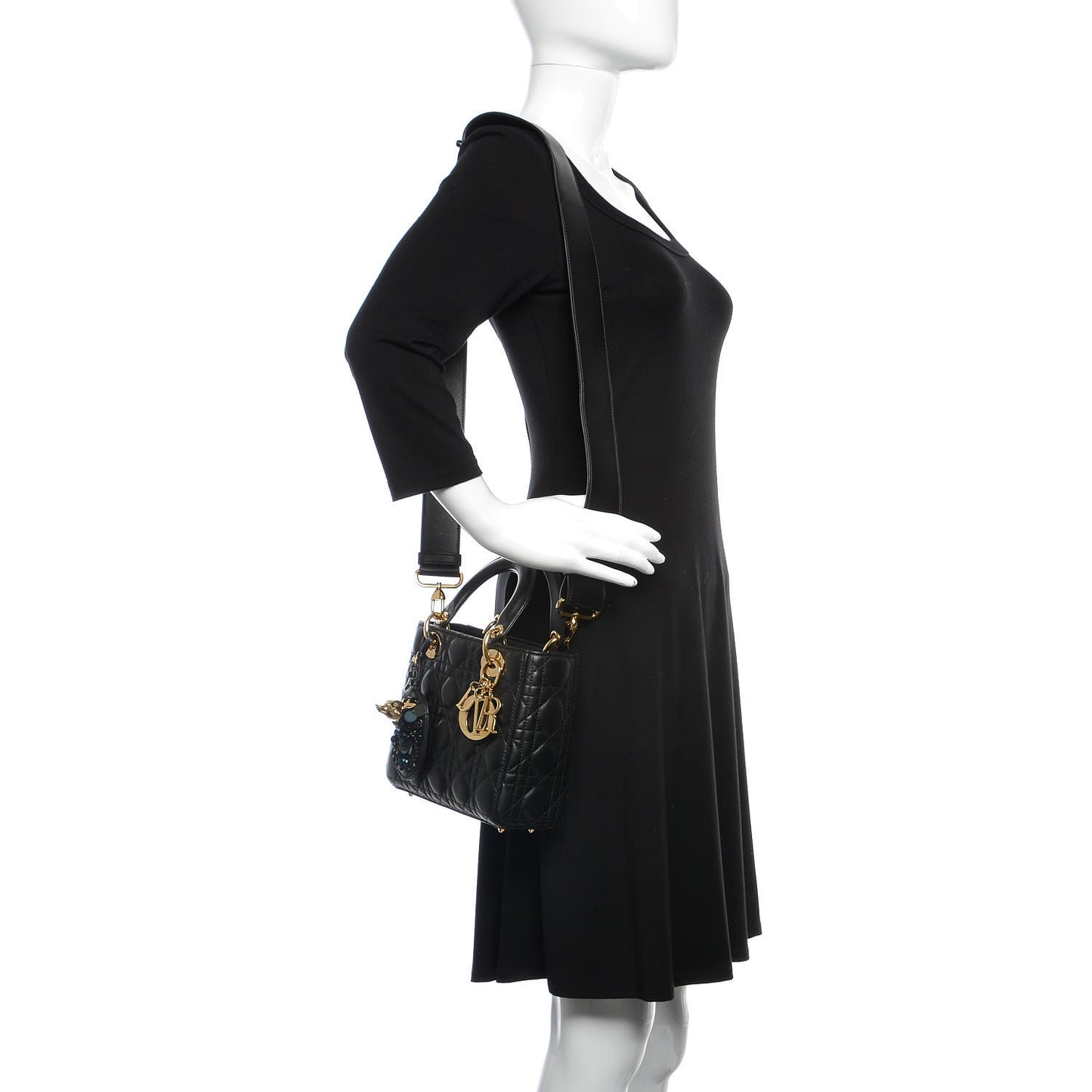 Lambskin Cannage Small Jeweled Lady Dior Black