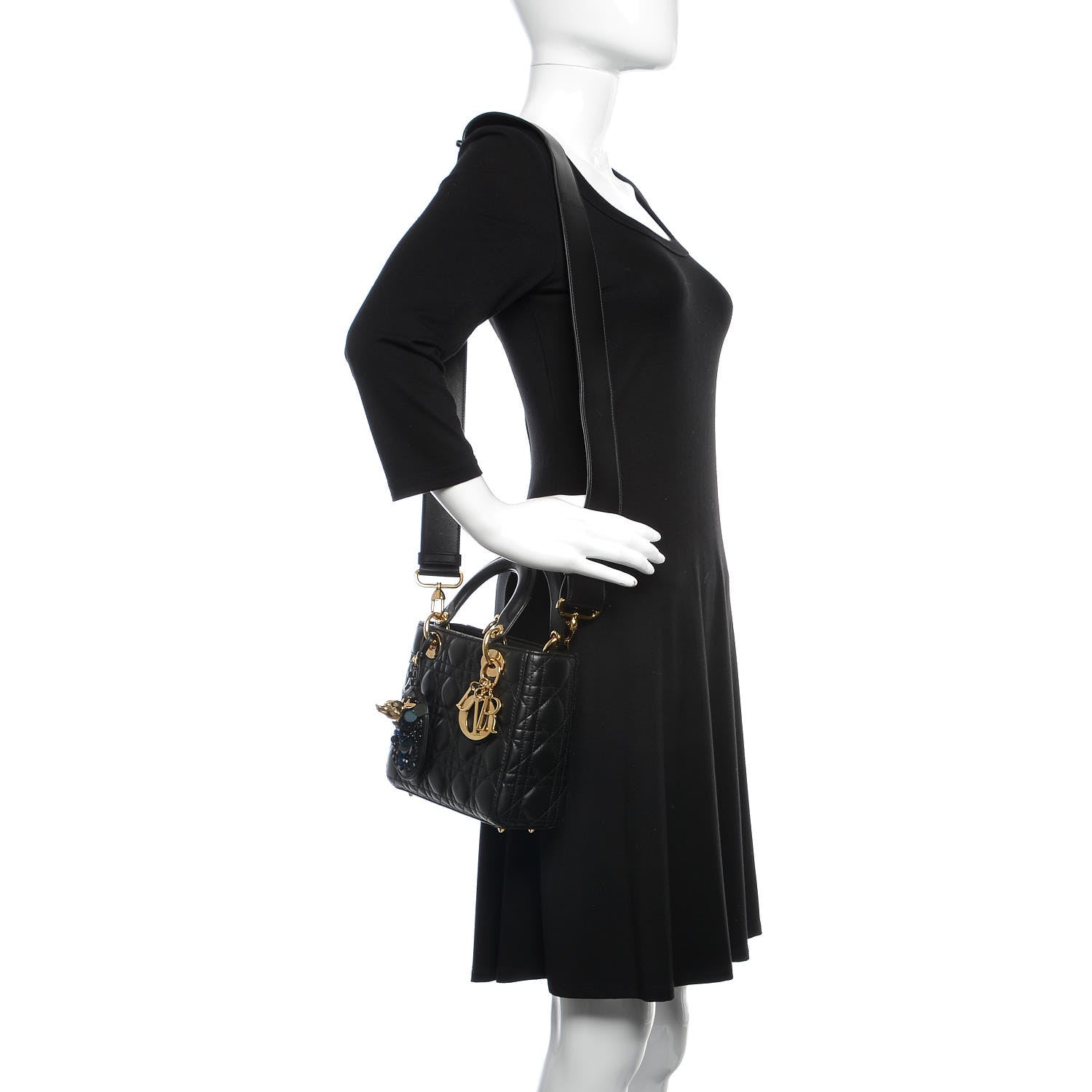 Christian Dior Lambskin Cannage Small Jeweled Lady Dior Black 2 of 10