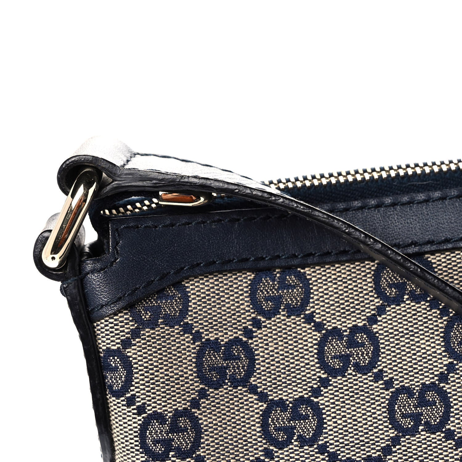 Gucci Monogram Vintage Web Medium Half Moon Hobo Navy 12 of 15