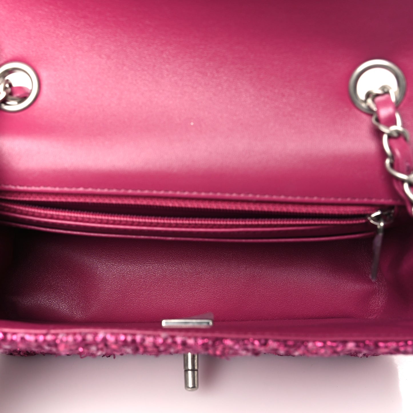 Metallic Tweed Quilted Mini Rectangular Flap Pink