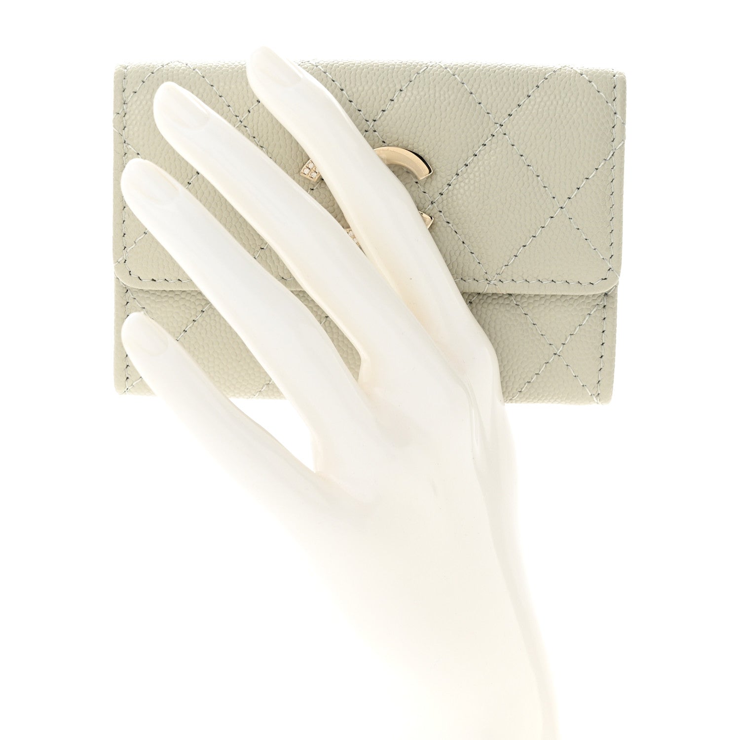 Chanel Caviar Quilted Crystal CC Flap Card Holder Light Grey 2 of 9