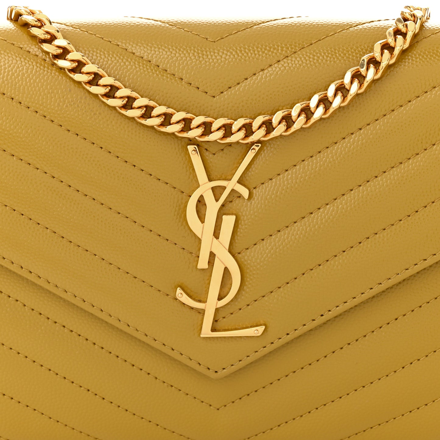 Grain De Poudre Matelasse Chevron Monogram Chain Wallet Light Chartreuse