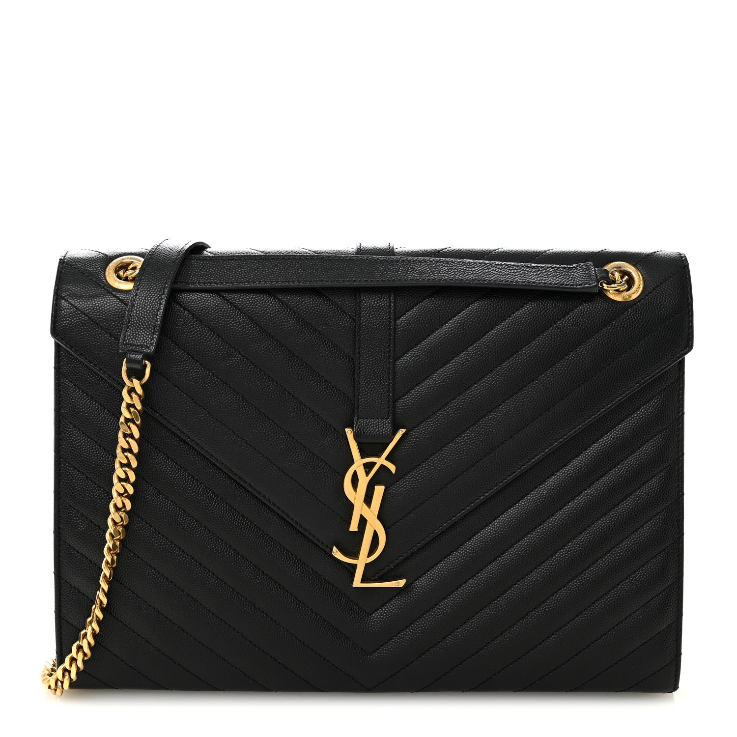 Saint Laurent Grain De Poudre Matelasse Chevron Large Monogram Satchel Black 1 of 11