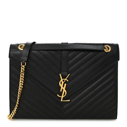 Saint Laurent Grain De Poudre Matelasse Chevron Large Monogram Satchel Black 1 of 11