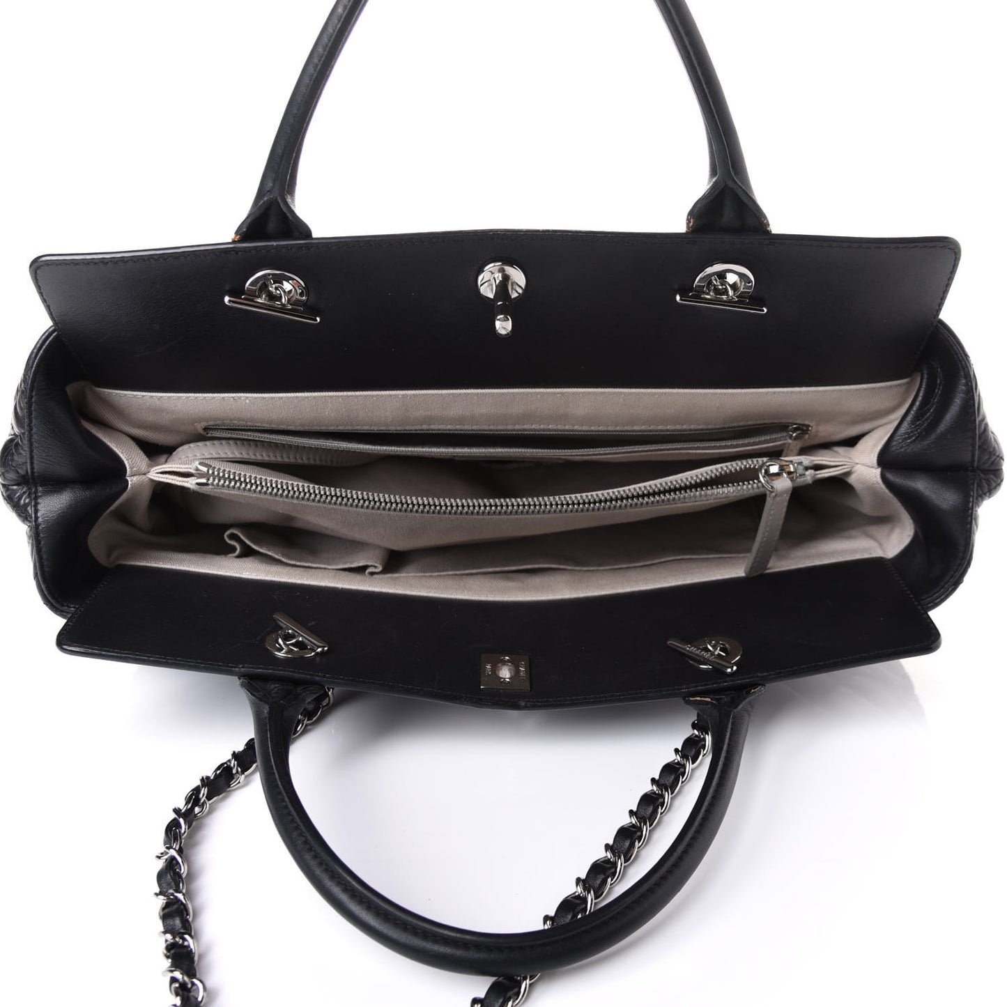 Aged Calfskin Quilted Be CC Tote Black