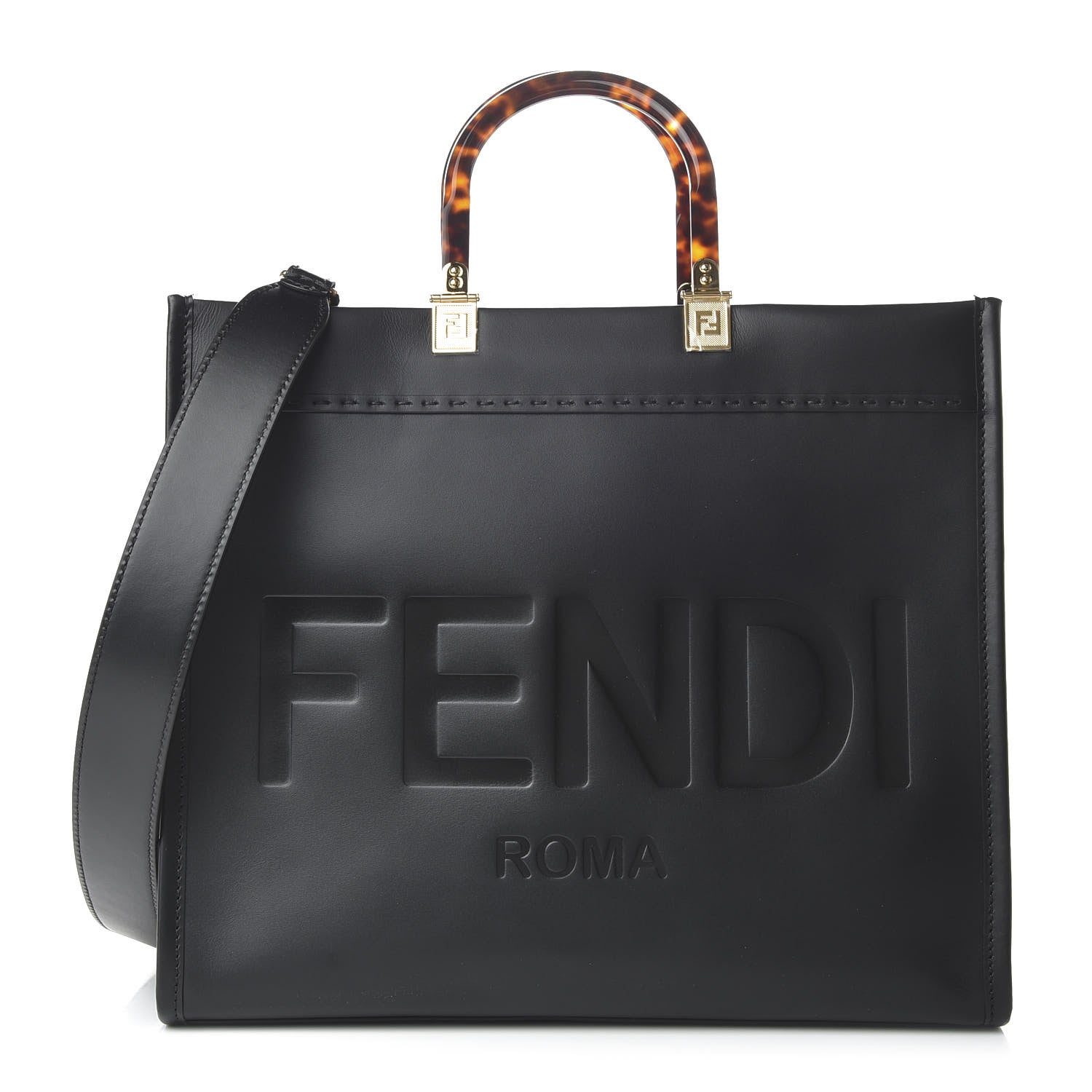 Fendi Vitello King Plexiglass Medium Fendi Sunshine Shopper Tote Black 1 of 9