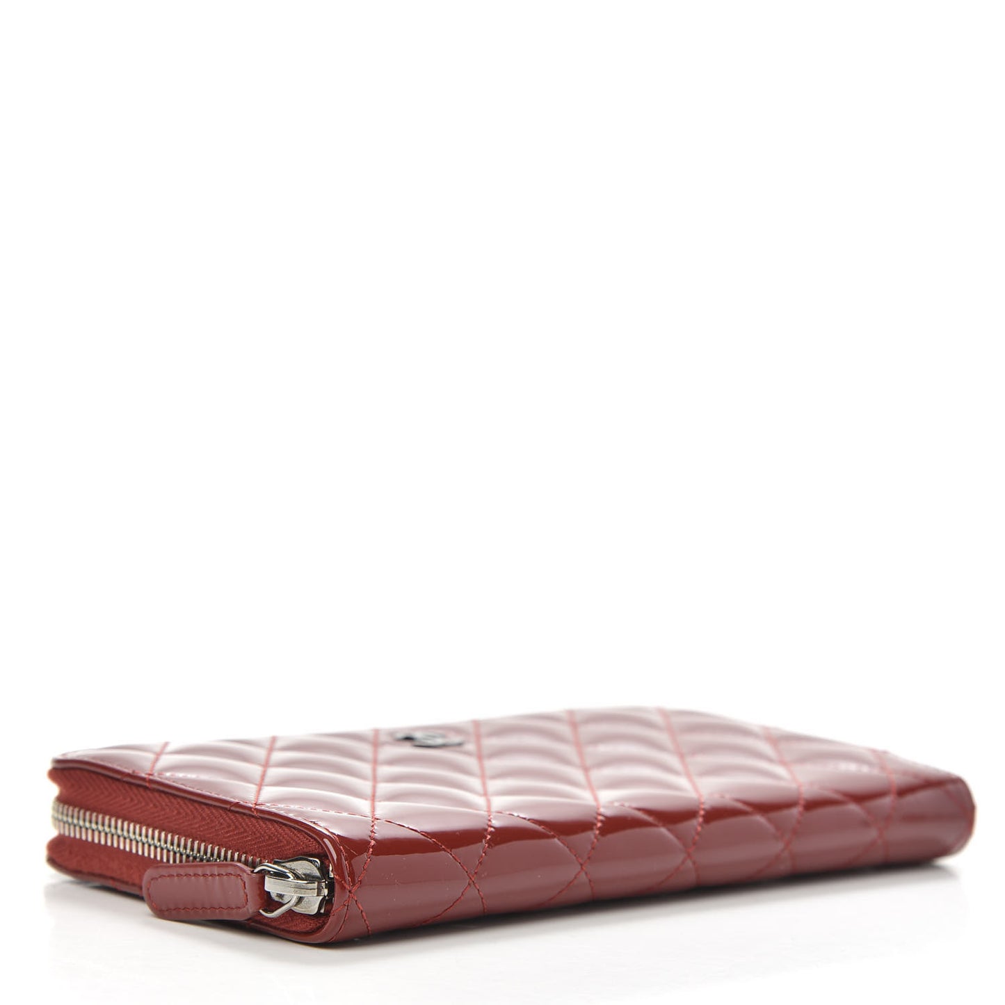 Patent Quilted Large Gusset Zip Around Wallet Dark Red