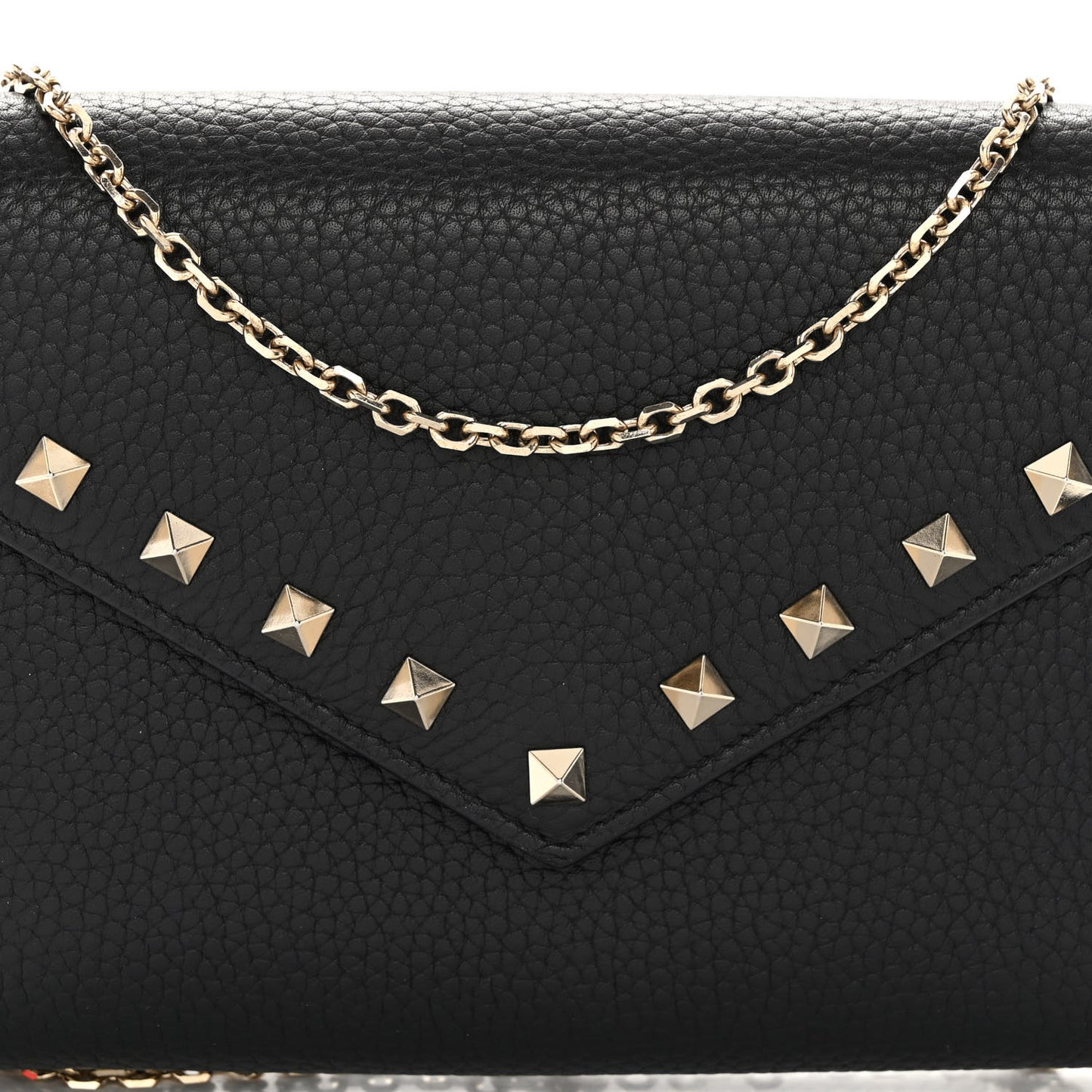 Pebbled Calfskin Rockstud Envelope Wallet on Chain Black