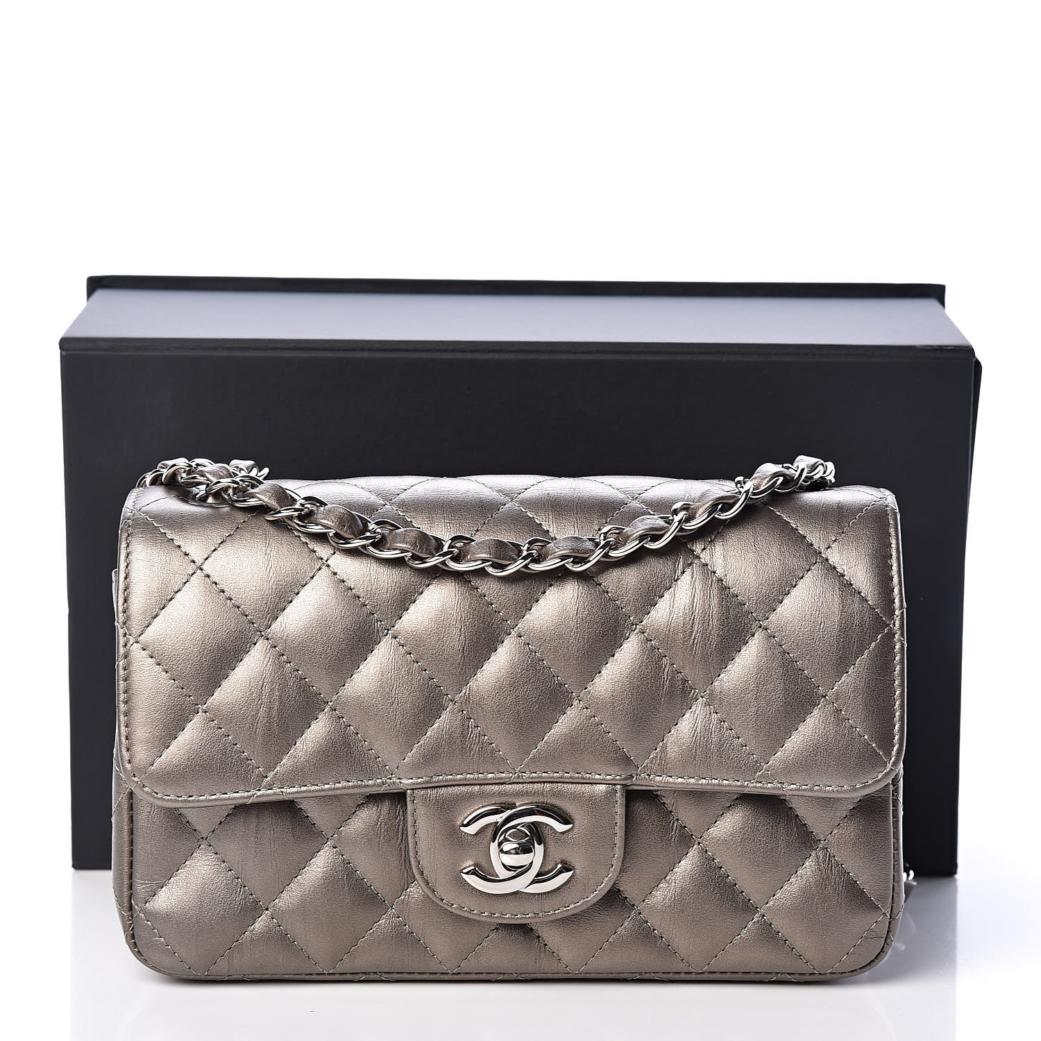 Chanel Iridescent Calfskin Quilted Mini Rectangular Flap Dark Silver 13 of 13