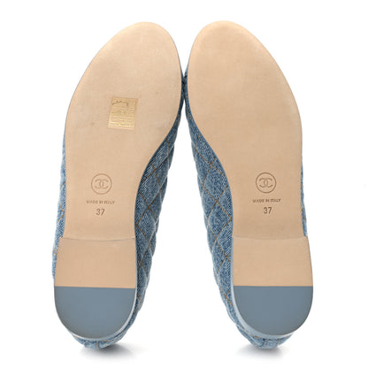 Chanel Denim Quilted CC Cap Toe Ballerina Flats 37 Light Blue 6 of 10