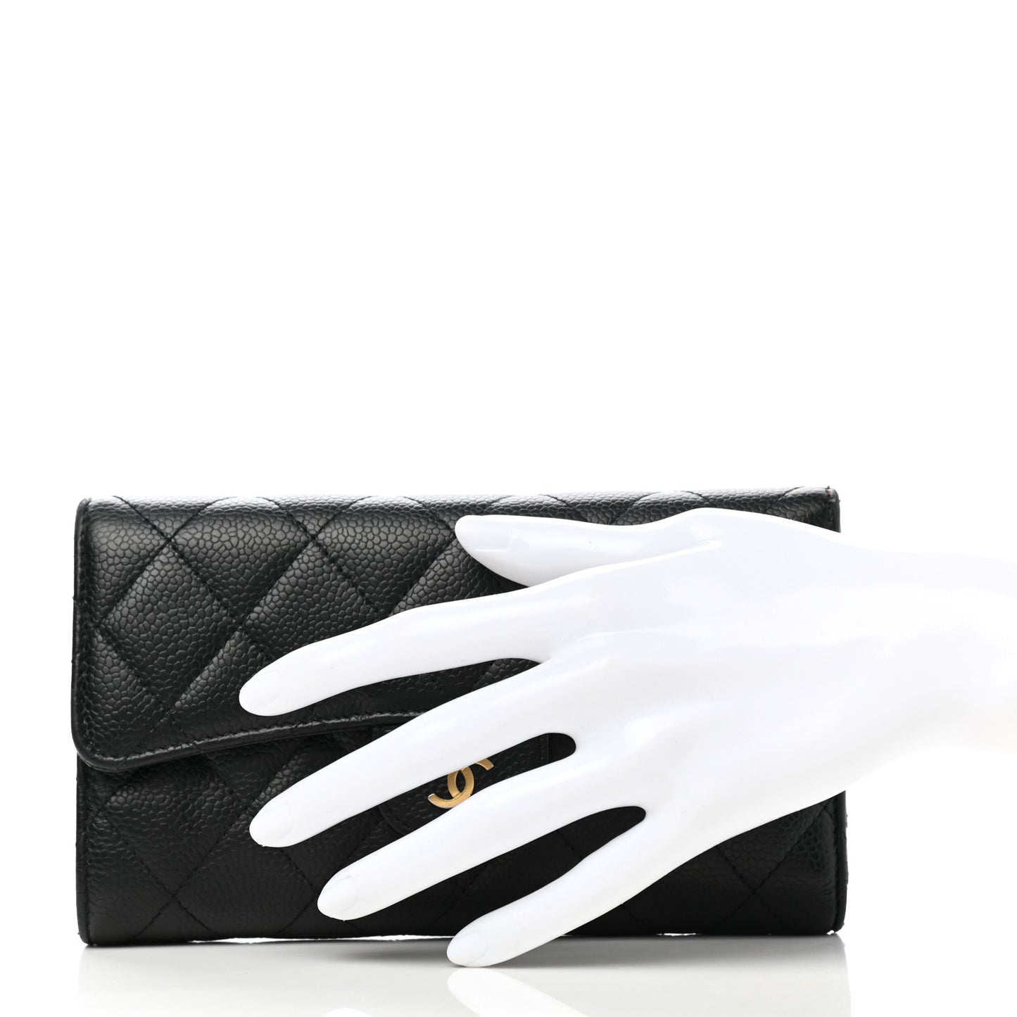 Caviar Quilted Large Flap Wallet Black