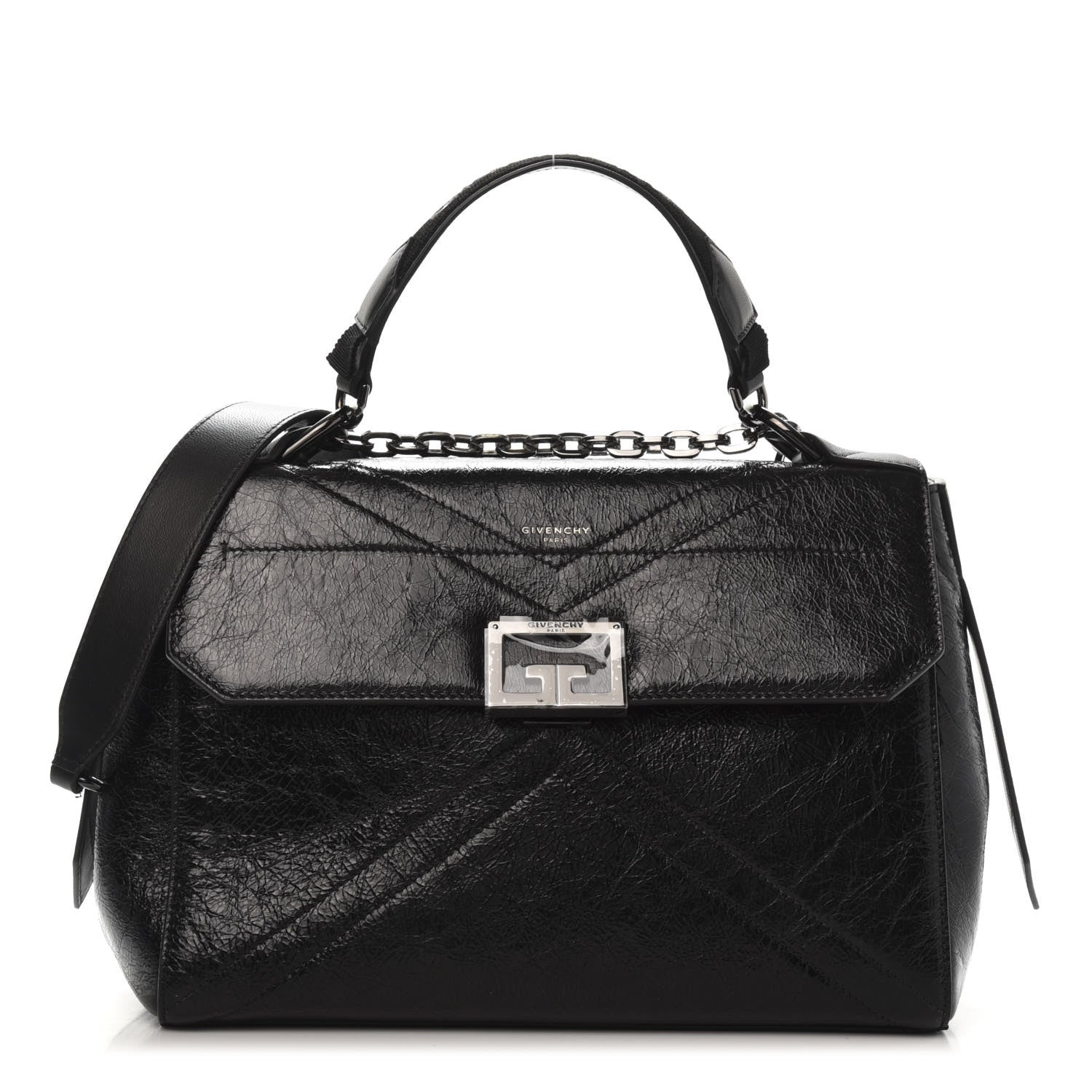 Givenchy Creased Patent Calfskin Medium ID Flap Black 1 of 9