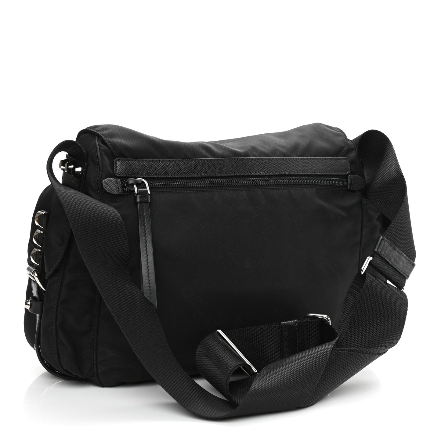 Nylon New Vela Studded Messenger Bag Black