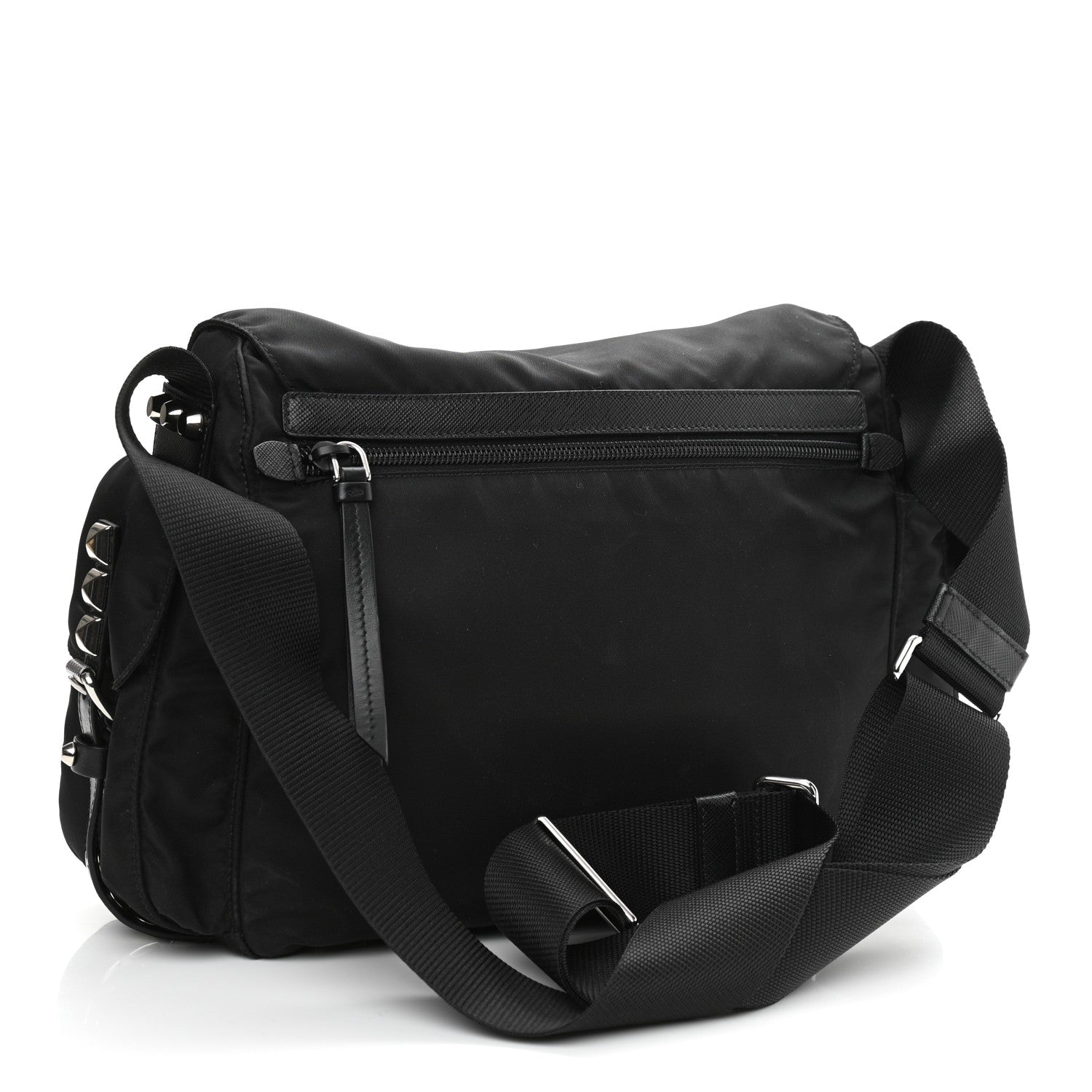 Prada Nylon New Vela Studded Messenger Bag Black 2 of 8