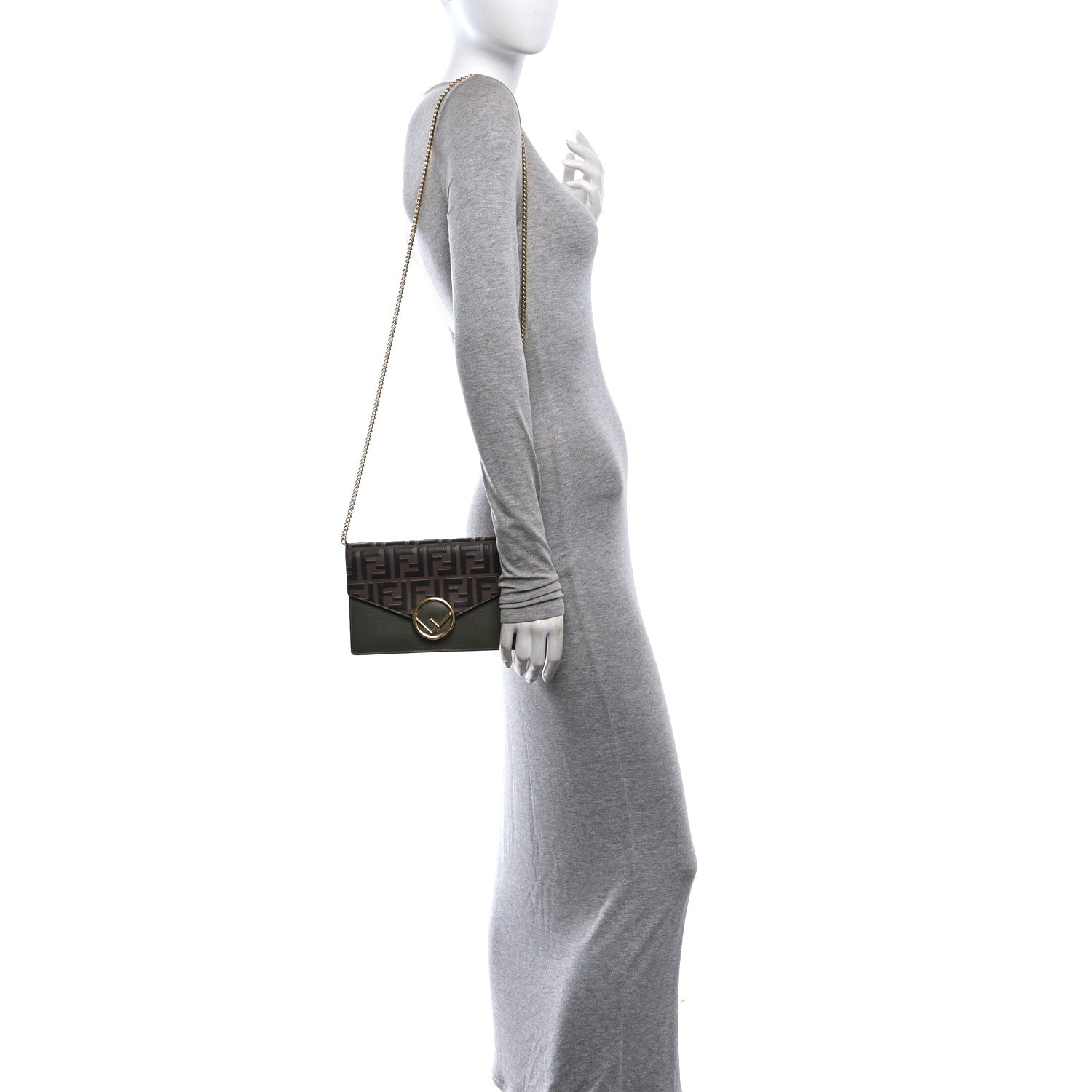 Fendi Vitello Cruise F is Fendi Bi-Color FF 1974 Embossed Medium Envelope Wallet On Chain Asparago Maya 2 of 11