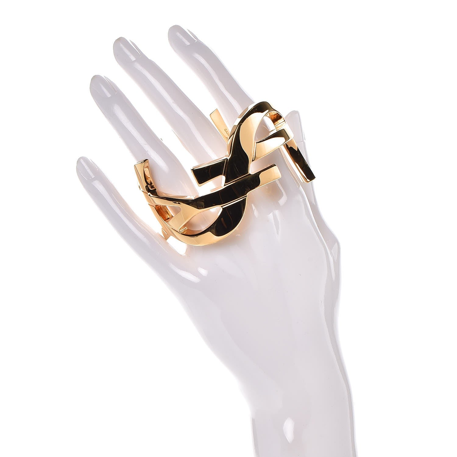 Saint Laurent Brass Monogram Small Cuff Bracelet Gold 2 of 5