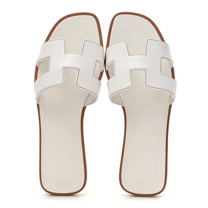 Hermes Box Calfskin Oran Sandals 35 White 2 of 9